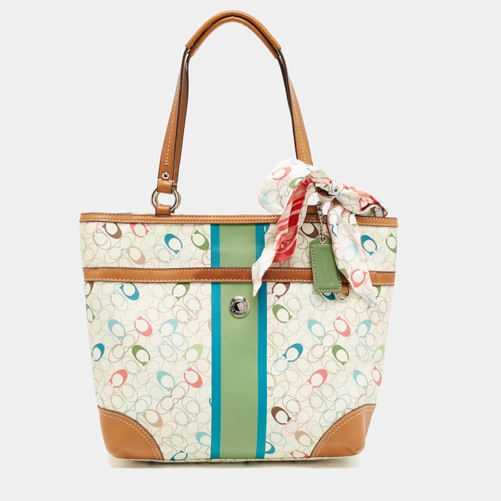 Coach Multicolor Signature Coated Canvas and Leather Chelsea Heritage StripeTote